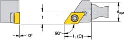 Kennametal - Right Hand Cut, Size KM12, DCMT 32.52 Insert Compatiblity, External Modular Turning & Profiling Cutting Unit Head - 8mm Ctr to Cutting Edge, 20mm Head Length, Through Coolant, Series Micro Screw-On - Americas Industrial Supply