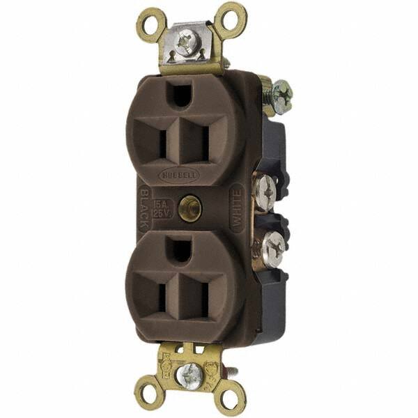 Hubbell Wiring Device-Kellems - 125V 15A NEMA 5-15R Industrial Grade Brown Straight Blade Duplex Receptacle - Americas Industrial Supply