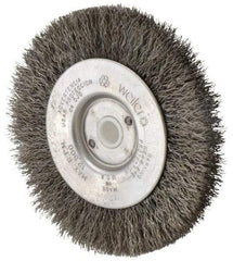 Weiler - 4" OD, 1/2" Arbor Hole, Crimped Steel Wheel Brush - 1/2" Face Width, 7/8" Trim Length, 0.0095" Filament Diam, 12,500 RPM - Americas Industrial Supply