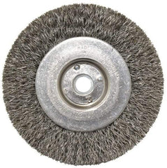 Weiler - 4" OD, 1/2" Arbor Hole, Crimped Steel Wheel Brush - 1/2" Face Width, 7/8" Trim Length, 0.0118" Filament Diam, 12,500 RPM - Americas Industrial Supply