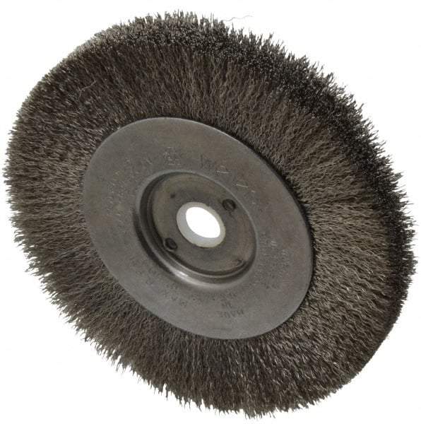 Weiler - 4" OD, 1/2" Arbor Hole, Crimped Stainless Steel Wheel Brush - 1/2" Face Width, 7/8" Trim Length, 0.006" Filament Diam, 12,500 RPM - Americas Industrial Supply