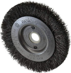 Weiler - 3" OD, 1/2" Arbor Hole, Crimped Steel Wheel Brush - 7/16" Face Width, 1/2" Trim Length, 0.008" Filament Diam, 12,500 RPM - Americas Industrial Supply