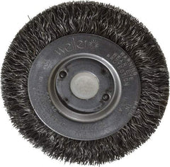 Weiler - 3" OD, 1/2" Arbor Hole, Crimped Steel Wheel Brush - 7/16" Face Width, 1/2" Trim Length, 0.0118" Filament Diam, 12,500 RPM - Americas Industrial Supply