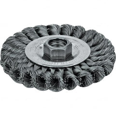 Weiler - 6" OD, 5/8" Arbor Hole, Crimped Steel Wheel Brush - 3/4" Face Width, 1-7/16" Trim Length, 0.014" Filament Diam, 6,000 RPM - Americas Industrial Supply