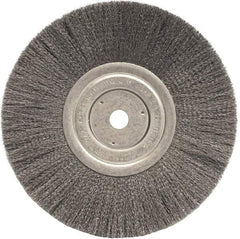 Weiler - 8" OD, 5/8" Arbor Hole, Crimped Steel Wheel Brush - 3/4" Face Width, 2-1/16" Trim Length, 0.006" Filament Diam, 6,000 RPM - Americas Industrial Supply