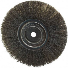 Weiler - 8" OD, 5/8" Arbor Hole, Crimped Steel Wheel Brush - 3/4" Face Width, 2-1/16" Trim Length, 0.008" Filament Diam, 6,000 RPM - Americas Industrial Supply