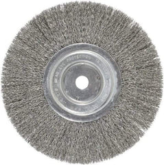 Weiler - 8" OD, 5/8" Arbor Hole, Crimped Steel Wheel Brush - 1/2" Face Width, 2-1/16" Trim Length, 0.014" Filament Diam, 6,000 RPM - Americas Industrial Supply