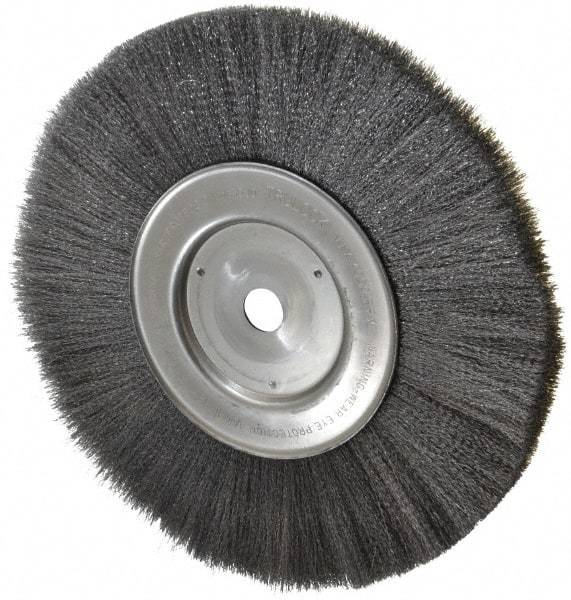 Weiler - 10" OD, 3/4" Arbor Hole, Crimped Steel Wheel Brush - 3/4" Face Width, 2-1/2" Trim Length, 0.006" Filament Diam, 4,000 RPM - Americas Industrial Supply