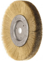 Weiler - 6" OD, 5/8" Arbor Hole, Crimped Brass Wheel Brush - 1/2" Face Width, 1-1/16" Trim Length, 0.005" Filament Diam, 6,000 RPM - Americas Industrial Supply