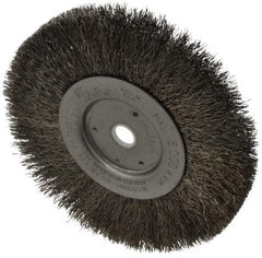 Weiler - 6" OD, 5/8" Arbor Hole, Crimped Stainless Steel Wheel Brush - 1/2" Face Width, 1-7/16" Trim Length, 0.0104" Filament Diam, 6,000 RPM - Americas Industrial Supply