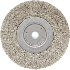 Weiler - 6" OD, 5/8" Arbor Hole, Crimped Stainless Steel Wheel Brush - 1/2" Face Width, 1-7/16" Trim Length, 0.0118" Filament Diam, 6,000 RPM - Americas Industrial Supply