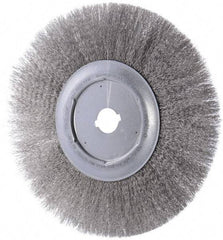 Weiler - 12" OD, 1-1/4" Arbor Hole, Crimped Stainless Steel Wheel Brush - 3/4" Face Width, 2-15/16" Trim Length, 0.0104" Filament Diam, 3,000 RPM - Americas Industrial Supply