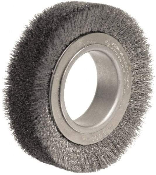 Weiler - 4-1/2" OD, 2" Arbor Hole, Crimped Steel Wheel Brush - 1-1/4" Face Width, 3/4" Trim Length, 0.014" Filament Diam, 6,000 RPM - Americas Industrial Supply