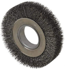 Weiler - 6" OD, 2" Arbor Hole, Crimped Steel Wheel Brush - 1-1/4" Face Width, 1-1/8" Trim Length, 0.014" Filament Diam, 6,000 RPM - Americas Industrial Supply