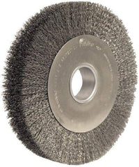 Weiler - 10" OD, 2" Arbor Hole, Crimped Steel Wheel Brush - 2" Face Width, 1-7/8" Trim Length, 0.0104" Filament Diam, 4,000 RPM - Americas Industrial Supply