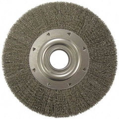 Weiler - 12" OD, 2" Arbor Hole, Crimped Steel Wheel Brush - 2" Face Width, 2-7/8" Trim Length, 0.0118" Filament Diam, 3,000 RPM - Americas Industrial Supply