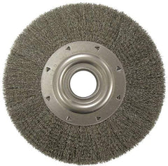 Weiler - 6" OD, 2" Arbor Hole, Crimped Stainless Steel Wheel Brush - 1-1/4" Face Width, 1-1/8" Trim Length, 0.006" Filament Diam, 6,000 RPM - Americas Industrial Supply