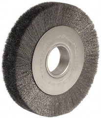 Weiler - 8" OD, 2" Arbor Hole, Crimped Stainless Steel Wheel Brush - 1-1/2" Face Width, 1-3/8" Trim Length, 0.0118" Filament Diam, 4,500 RPM - Americas Industrial Supply