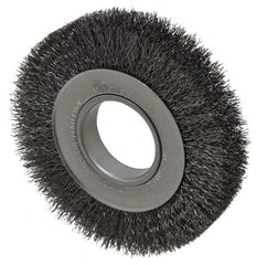 Weiler - 6" OD, 2" Arbor Hole, Crimped Steel Wheel Brush - 1" Face Width, 1-1/8" Trim Length, 0.014" Filament Diam, 6,000 RPM - Americas Industrial Supply