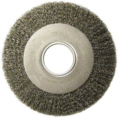 Weiler - 6" OD, 2" Arbor Hole, Crimped Steel Wheel Brush - 1" Face Width, 1-1/8" Trim Length, 0.006" Filament Diam, 6,000 RPM - Americas Industrial Supply