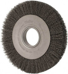 Weiler - 8" OD, 2" Arbor Hole, Crimped Steel Wheel Brush - 1" Face Width, 1-3/8" Trim Length, 0.014" Filament Diam, 4,500 RPM - Americas Industrial Supply