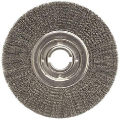 Weiler - 12" OD, 2" Arbor Hole, Crimped Steel Wheel Brush - 1-1/4" Face Width, 3" Trim Length, 0.0118" Filament Diam, 3,600 RPM - Americas Industrial Supply