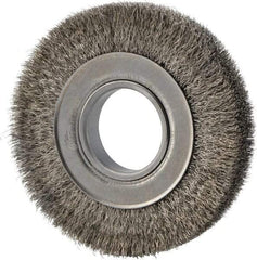 Weiler - 6" OD, 2" Arbor Hole, Crimped Stainless Steel Wheel Brush - 1" Face Width, 1-1/8" Trim Length, 0.0104" Filament Diam, 6,000 RPM - Americas Industrial Supply