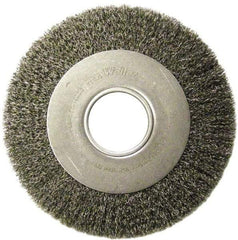 Weiler - 8" OD, 2" Arbor Hole, Crimped Stainless Steel Wheel Brush - 1" Face Width, 1-3/8" Trim Length, 0.0118" Filament Diam, 4,500 RPM - Americas Industrial Supply