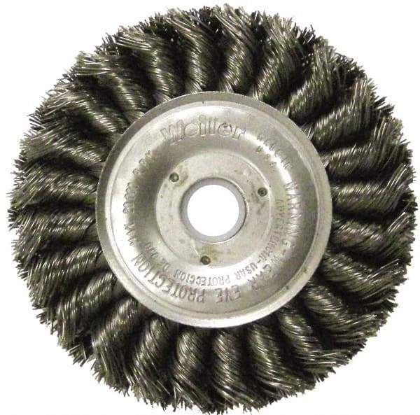 Weiler - 12" OD, 1-1/4" Arbor Hole, Knotted Steel Wheel Brush - 3/4" Face Width, 2-3/4" Trim Length, 0.0118" Filament Diam, 3,600 RPM - Americas Industrial Supply