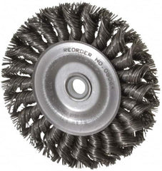 Weiler - 4" OD, 1/2" Arbor Hole, Knotted Steel Wheel Brush - 1/2" Face Width, 7/8" Trim Length, 0.02" Filament Diam, 20,000 RPM - Americas Industrial Supply