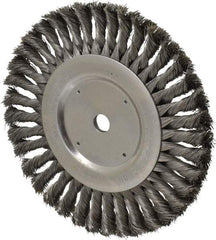 Weiler - 8" OD, 5/8" Arbor Hole, Knotted Steel Wheel Brush - 5/8" Face Width, 1-5/8" Trim Length, 0.016" Filament Diam, 6,000 RPM - Americas Industrial Supply