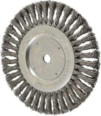 Weiler - 8" OD, 5/8" Arbor Hole, Knotted Steel Wheel Brush - 5/8" Face Width, 1-5/8" Trim Length, 0.023" Filament Diam, 6,000 RPM - Americas Industrial Supply