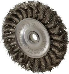 Weiler - 4" OD, 1/2" Arbor Hole, Knotted Stainless Steel Wheel Brush - 1/2" Face Width, 7/8" Trim Length, 0.0118" Filament Diam, 20,000 RPM - Americas Industrial Supply