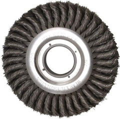 Weiler - 8" OD, 2" Arbor Hole, Knotted Steel Wheel Brush - 1" Face Width, 1-5/8" Trim Length, 0.016" Filament Diam, 6,000 RPM - Americas Industrial Supply