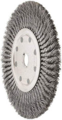 Weiler - 12" OD, 1-1/4" Arbor Hole, Knotted Steel Wheel Brush - 5/8" Face Width, 2-1/4" Trim Length, 0.02" Filament Diam, 4,500 RPM - Americas Industrial Supply