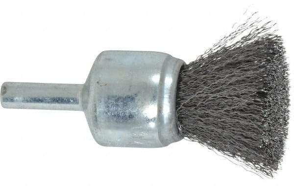 Weiler - 3/4" Brush Diam, Crimped, End Brush - 1/4" Diam Steel Shank, 22,000 Max RPM - Americas Industrial Supply