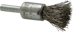 Weiler - 1/2" Brush Diam, Crimped, End Brush - 1/4" Diam Steel Shank, 25,000 Max RPM - Americas Industrial Supply