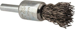 Weiler - 1/2" Brush Diam, Crimped, End Brush - 1/4" Diam Steel Shank, 25,000 Max RPM - Americas Industrial Supply