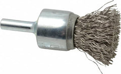 Weiler - 3/4" Brush Diam, Crimped, End Brush - 1/4" Diam Steel Shank, 22,000 Max RPM - Americas Industrial Supply