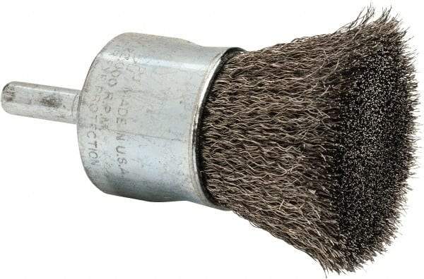 Weiler - 1" Brush Diam, Crimped, End Brush - 1/4" Diam Steel Shank, 22,000 Max RPM - Americas Industrial Supply