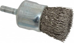 Weiler - 1" Brush Diam, Crimped, End Brush - 1/4" Diam Steel Shank, 22,000 Max RPM - Americas Industrial Supply