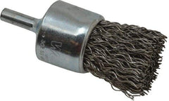 Weiler - 1" Brush Diam, Crimped, End Brush - 1/4" Diam Steel Shank, 22,000 Max RPM - Americas Industrial Supply