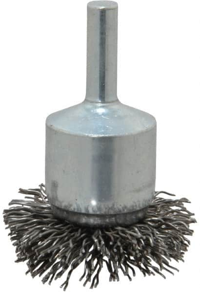 Weiler - 1-1/2" Brush Diam, Crimped, Flared End Brush - 1/4" Diam Shank, 20,000 Max RPM - Americas Industrial Supply