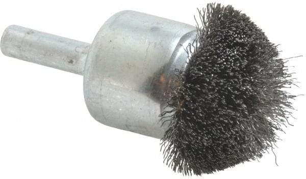 Weiler - 1-1/4" Brush Diam, Crimped, Flared End Brush - 1/4" Diam Shank, 20,000 Max RPM - Americas Industrial Supply