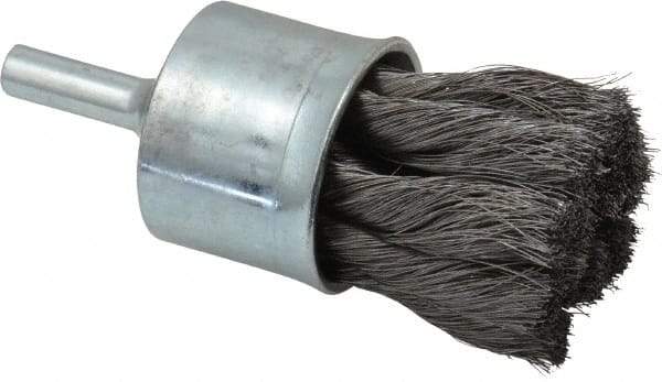 Weiler - 1-1/8" Brush Diam, Knotted, End Brush - 1/4" Diam Shank, 20,000 Max RPM - Americas Industrial Supply