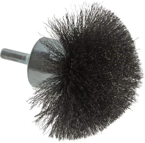 Weiler - 3" Brush Diam, Crimped, Flared End Brush - 1/4" Diam Shank, 16,000 Max RPM - Americas Industrial Supply