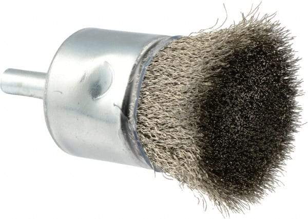 Weiler - 1" Brush Diam, Crimped, End Brush - 1/4" Diam Shank, 22,000 Max RPM - Americas Industrial Supply