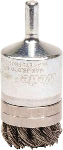 Weiler - 1-1/8" Brush Diam, Knotted, End Brush - 1/4" Diam Shank, 18,000 Max RPM - Americas Industrial Supply