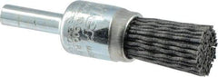 Weiler - 180 Grit, 1/2" Brush Diam, Crimped, End Brush - Very Fine Grade, 1/4" Diam Shank, 10,000 Max RPM - Americas Industrial Supply