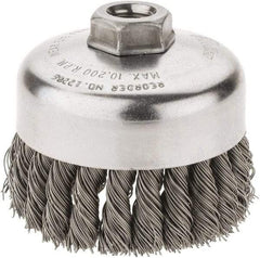 Weiler - 4" Diam, 5/8-11 Threaded Arbor, Steel Fill Cup Brush - 0.023 Wire Diam, 1-1/4" Trim Length, 9,000 Max RPM - Americas Industrial Supply